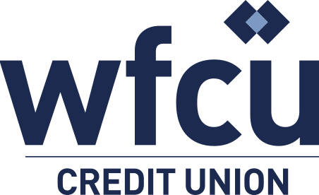 WFCU Credit Union logo featuring dark blue letters and a diamond accent.